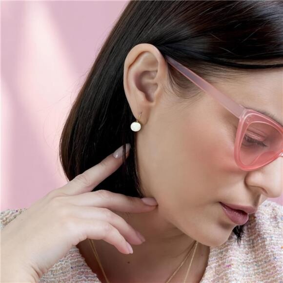 14k Solid Yellow Gold White Opal Earrings - October Birthstone Earrings - 8mm - Picture 2 of 8